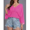 imageLYANER Womens V Neck Ruhed Tie Knot Back 34 Sleeve Crop Blouse Shirt TopRose