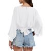 imageLYANER Womens V Neck Ruhed Tie Knot Back 34 Sleeve Crop Blouse Shirt TopWhite