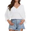 imageLYANER Womens V Neck Ruhed Tie Knot Back 34 Sleeve Crop Blouse Shirt TopWhite