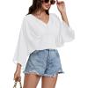 imageLYANER Womens V Neck Ruhed Tie Knot Back 34 Sleeve Crop Blouse Shirt TopWhite