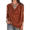 imageLYANER Womens Draped Cowl Neck Long Sleeve Tunic Blouse TopBrick Red