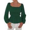 imageLYANER Womens Frill Smock Retro Square Neck Long Sleeve Shirred Blouse TopsDark Green