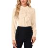 imageLYANER Womens Mock Neck Button Down Ruffle Front Long Sleeve Work Shirt Blouse TopsBeige