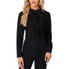 imageLYANER Womens Mock Neck Button Down Ruffle Front Long Sleeve Work Shirt Blouse TopsBlack