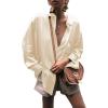 imageLYANER Womens Satin Collar Neck Button Down Long Sleeve Blouse Shirt Tunic TopBeige
