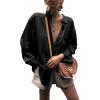 imageLYANER Womens Satin Collar Neck Button Down Long Sleeve Blouse Shirt Tunic TopBlack