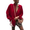 imageLYANER Womens Satin Collar Neck Button Down Long Sleeve Blouse Shirt Tunic TopRed