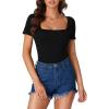 imageLYANER Womens Short Sleeve Square Neck Slim Fit Classic T Shirt Blouse Top TeeBlack