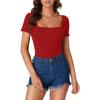 imageLYANER Womens Short Sleeve Square Neck Slim Fit Classic T Shirt Blouse Top TeeSolid Red