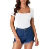 imageLYANER Womens Short Sleeve Square Neck Slim Fit Classic T Shirt Blouse Top TeeSolid White