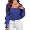 imageLYANER Womens Square Neck Shirred Ruffle Trim Puff Long Sleeve Crop Blouse ShirtRoyal Blue