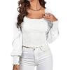 imageLYANER Womens Square Neck Shirred Ruffle Trim Puff Long Sleeve Crop Blouse ShirtWhite