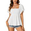 imageLYANER Womens Square Neck Smocked Peplum Top Ruffle Short Sleeve Shirred Babydoll BlouseWhite