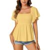 imageLYANER Womens Square Neck Smocked Peplum Top Ruffle Short Sleeve Shirred Babydoll BlouseYellow