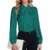 imageLYANER Womens Tie Knot Neck Lantern Long Sleeve Work Blouse Shirt TopGreen