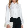 imageLYANER Womens Tie Knot Neck Lantern Long Sleeve Work Blouse Shirt TopWhite