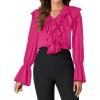 imageLYANER Womens V Neck Ruffle Front Button Down Ruffle Long Sleeve Blouse Top ShirtRose