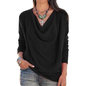 imageLYANER Womens Draped Cowl Neck Long Sleeve Tunic Blouse TopBlack