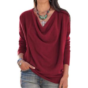 imageLYANER Womens Draped Cowl Neck Long Sleeve Tunic Blouse TopBurgundy