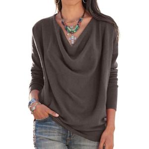 imageLYANER Womens Draped Cowl Neck Long Sleeve Tunic Blouse TopDeep Grey