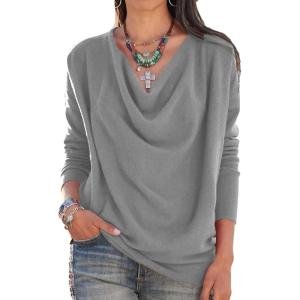 imageLYANER Womens Draped Cowl Neck Long Sleeve Tunic Blouse TopGray