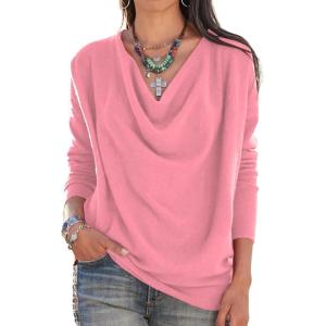 imageLYANER Womens Draped Cowl Neck Long Sleeve Tunic Blouse TopPink