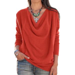imageLYANER Womens Draped Cowl Neck Long Sleeve Tunic Blouse TopRed