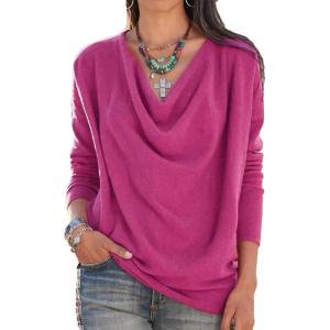 imageLYANER Womens Draped Cowl Neck Long Sleeve Tunic Blouse TopRose