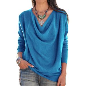 imageLYANER Womens Draped Cowl Neck Long Sleeve Tunic Blouse TopTeal
