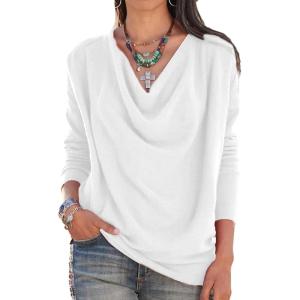 imageLYANER Womens Draped Cowl Neck Long Sleeve Tunic Blouse TopWhite