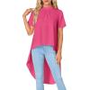 imageLYANER Womens Asymmetrical High Low Short Sleeve Mock Neck Flowy Blouse TopsRose