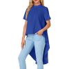 imageLYANER Womens Asymmetrical High Low Short Sleeve Mock Neck Flowy Blouse TopsRoyal Blue