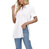 imageLYANER Womens Collar V Neck Split Hem Button Down Long Sleeve Long Shirt Blouse Tunic TopWhite