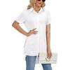 imageLYANER Womens Collar V Neck Split Hem Button Down Long Sleeve Long Shirt Blouse Tunic TopWhite
