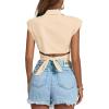 imageLYANER Womens Collar V Neck Wrap Front Cross Tie Back Cap Sleeve Crop Top BlouseBeige