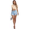 imageLYANER Womens Collar V Neck Wrap Front Cross Tie Back Cap Sleeve Crop Top BlouseBeige