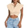 imageLYANER Womens Collar V Neck Wrap Front Cross Tie Back Cap Sleeve Crop Top BlouseBeige