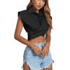 imageLYANER Womens Collar V Neck Wrap Front Cross Tie Back Cap Sleeve Crop Top BlouseBlack