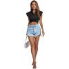 imageLYANER Womens Collar V Neck Wrap Front Cross Tie Back Cap Sleeve Crop Top BlouseBlack