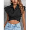 imageLYANER Womens Collar V Neck Wrap Front Cross Tie Back Cap Sleeve Crop Top BlouseBlack