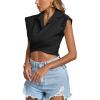 imageLYANER Womens Collar V Neck Wrap Front Cross Tie Back Cap Sleeve Crop Top BlouseBlack