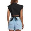 imageLYANER Womens Collar V Neck Wrap Front Cross Tie Back Cap Sleeve Crop Top BlouseBlack