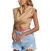 imageLYANER Womens Collar V Neck Wrap Front Cross Tie Back Cap Sleeve Crop Top BlouseKhaki