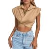 imageLYANER Womens Collar V Neck Wrap Front Cross Tie Back Cap Sleeve Crop Top BlouseKhaki
