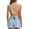 imageLYANER Womens Collar V Neck Wrap Front Cross Tie Back Cap Sleeve Crop Top BlouseKhaki