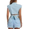 imageLYANER Womens Collar V Neck Wrap Front Cross Tie Back Cap Sleeve Crop Top BlouseLight Blue