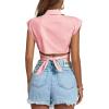imageLYANER Womens Collar V Neck Wrap Front Cross Tie Back Cap Sleeve Crop Top BlouseLight Pink