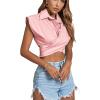 imageLYANER Womens Collar V Neck Wrap Front Cross Tie Back Cap Sleeve Crop Top BlouseLight Pink