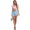 imageLYANER Womens Collar V Neck Wrap Front Cross Tie Back Cap Sleeve Crop Top BlouseLight Pink