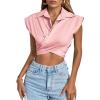 imageLYANER Womens Collar V Neck Wrap Front Cross Tie Back Cap Sleeve Crop Top BlouseLight Pink
